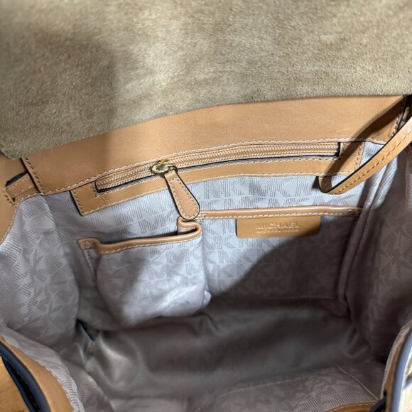 Michael Kors  English Tan Suede & Leather  Backpack with Gold Tone Accents - Picture 15 of 15
